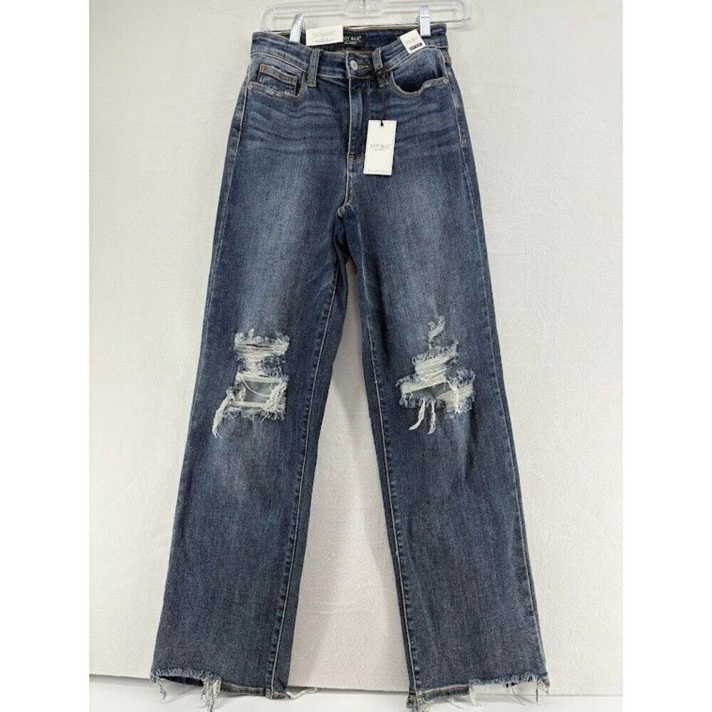 Judy Blue JB82592DK Womens Size 1 High Waist Straight Leg Raw Distressed Hem NWT